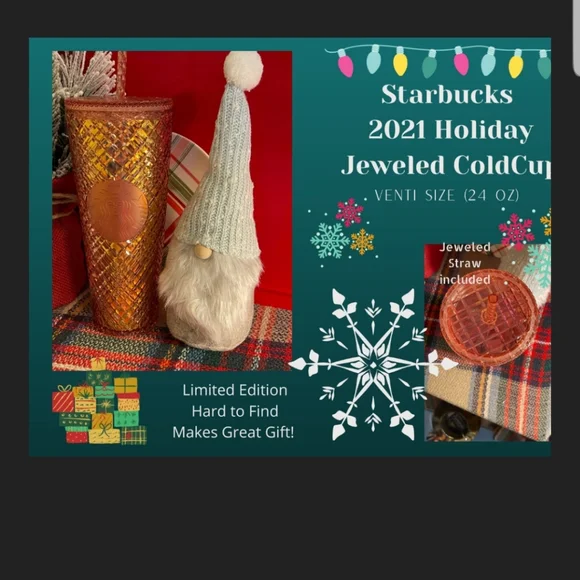 Starbucks holiday Venti 2021 Holiday Collection Rose Gold jeweled Tumbler